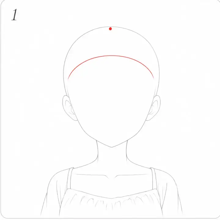 Paso 1 de Melena larga lisa: el trazo nuevo va en rojo.